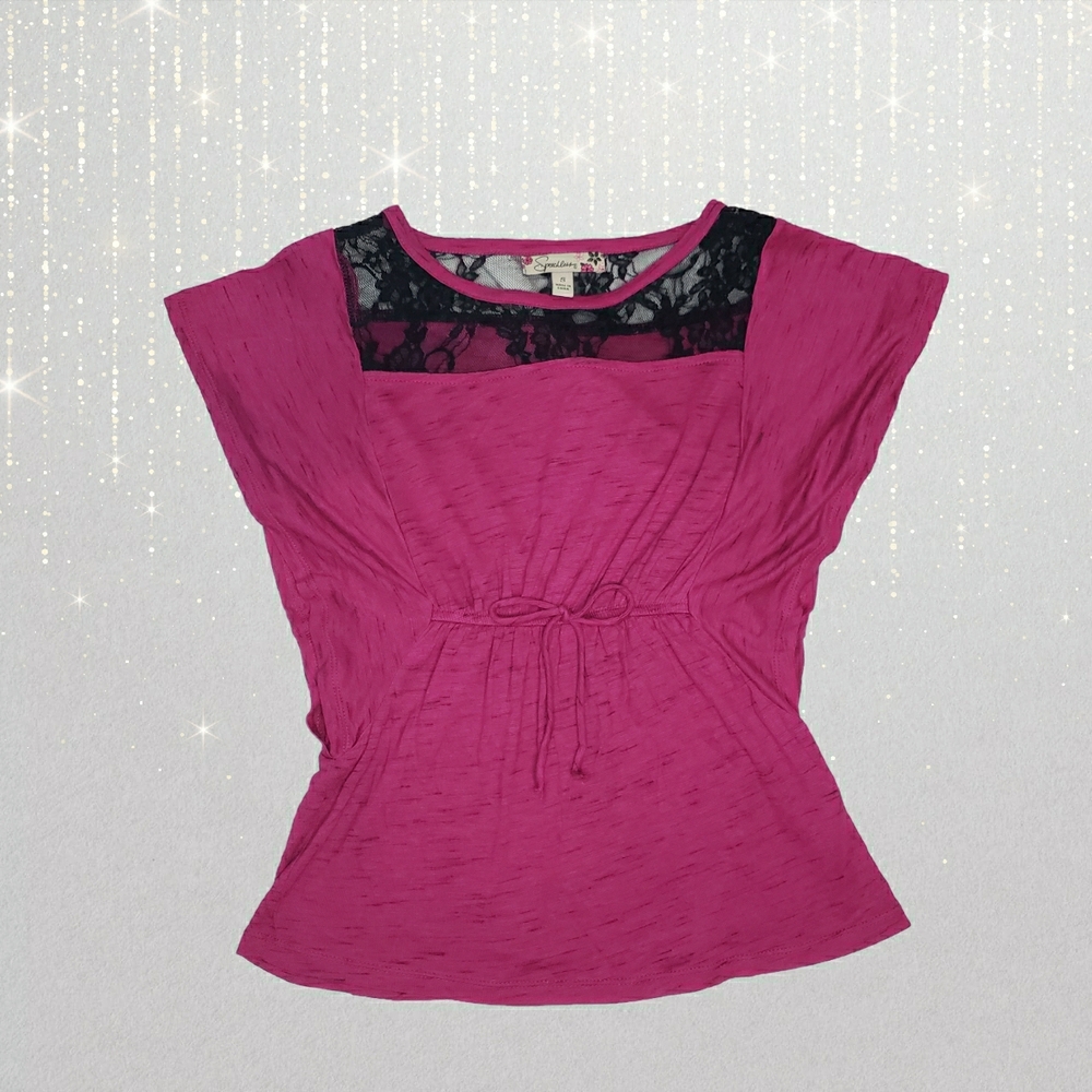 Speechless Magenta Lace Accent Top Blouse Small